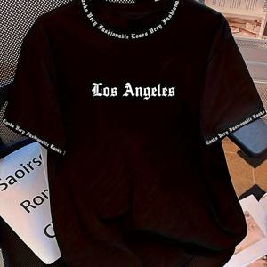 TEMU 남성용 반팔 라운드넥 티셔츠, 레터 프린트, 봄, 여름, 가을용, 캐주얼 외출 및 축제에 적합, 100% 소재, 세탁기 사용 가능 (드라이 클리닝 불가)