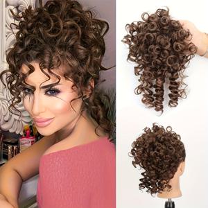 TEMU 시크한 12인치 워터 웨이브 숏 헤어 번 - 합성, 열에 강한 일상 및 파티용