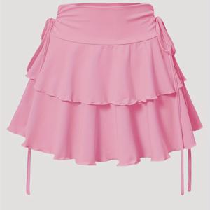 TEMU 우아한 여성용 미니 스커트, 인조 끈 디자인 - 봄/여름/가을용 다용도, 하이웨이스트, 세탁기 사용 가능