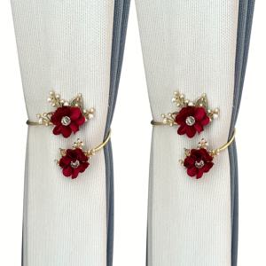 TEMU 2개입 라이트 럭셔리 하이엔드 합금 커튼 버클, 골드 & 레드, 고급스럽고 축제 분위기, 유연한 금속으로 다양한 스타일 및 사이즈로 자유롭게 조절 가능, 커튼 고정용, 커튼을 더 아름답게 장식, 커튼 타이, 커튼 클립