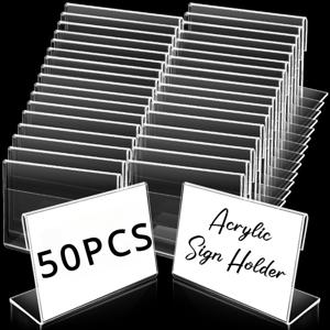 TEMU 표지판용 소형 아크릴 홀더 50개 세트, 소매점 사용에 적합, 크기: 2.36인치 x 1.57인치, 이름 카드, 가격표, 카운터 위의 음식 라벨을 표시하는 L자형 디자인 특징
