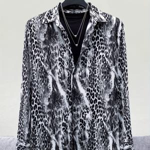 TEMU 남성용 맞춤 레트로 프린트 셔츠, 긴소매, 트렌디, 부드러움, 주름 방지, 반항적, 매력적, , 얇은, 캐주얼 탑