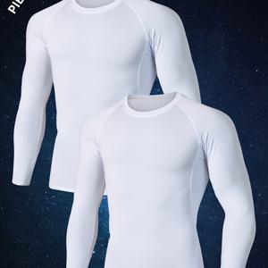 TEMU 2개 남성용 스포츠 긴팔 티셔츠 - 통기성, 경량, 긴소매, 크루넥, 단색 세탁기 사용 가능 - 러닝, 피트니스 및 캐주얼 웨어, 스웨트셔츠에 적합