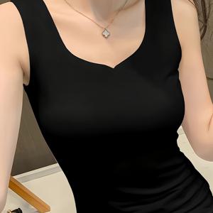 TEMU 2025년 봄 여성용 블랙 캐미솔, 스타일리시하고 착용감 좋음, 겹치기 완벽