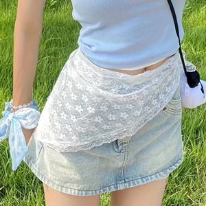 TEMU 레이스 플라워 타이 패션 멀티 삼각 스카프 하프 스커트