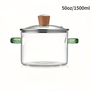 TEMU 1인용 50oz/1.5L 용량 녹색 유리냄비, 가스레인지 조리용, 열화상방지 손잡이와 뚜껑이 있는 내열 투명 스튜냄비. 전골, 수프, 우유, 차에 적합