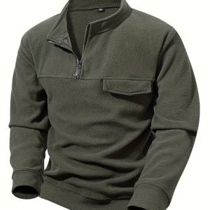 TEMU 남성용 스탠드업 칼라, 하프 지퍼, 긴소매 스웨트셔츠. 단색으로 스포츠 및 캐주얼 웨어에 적합하며, 가을/겨울용 플리스 소재로 제작되었습니다.