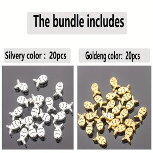 TEMU 40개/20개/11.5mm 양면 물고기 패턴 스페이서 비즈, 간편한 작은 물고기 모양 루스 스페이서 비즈, 바다 생물 패턴 펑크 루스 비즈, 단일 눈 원형 구멍 직선 비즈, 반짝이는 물결 패턴 구멍 있는 납작 비즈