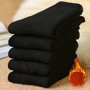 TEMU 남성용 보온 겨울 양말 5켤레 - 두꺼운 방한 긴 튜브 테리 원단, 추운 날씨, 눈, 야외 활동용 - 대량 팩 (손세탁/드라이클리닝) - 솔리드 컬러 캐주얼 양말