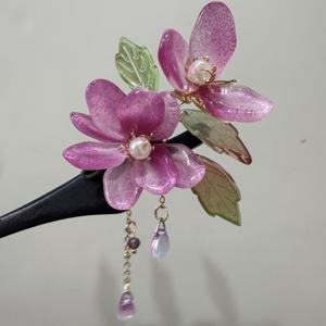 TEMU 빈티지 우아한 진분홍 꽃 머리핀 & 비즈 눈물방울 태슬 - 여성용 롱 헤어 번 메이커, 웨딩, 프롬, 파티 - 손세탁 전용, 레트로 헤어 클립, 브레이드, 포니테일, 번용