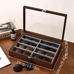TEMU 1개, 월넛 나무 안경 케이스 & 주얼리 트레이 - 스크래치 방지 데스크탑 정리함, 피어우드 엔드 | 고급 디스플레이 박스, 8개 안경 & 안경용 러스틱 나무 정리함, 화장대 또는 부티크 장식용 다용도 쇼케이스 (완벽한 선물)