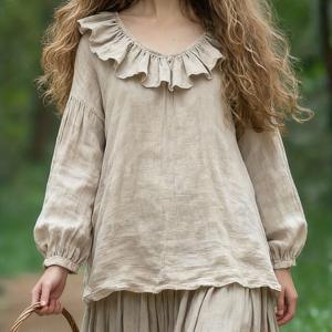 TEMU 여성용 빈티지 스타일 루즈 블라우스, 러플 칼라 및 랜턴 소매|여성블라우스