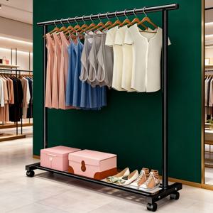 TEMU 다기능 바퀴 달린 메탈 옷걸이 - 조립 용이, 침실, 기숙사 및 세탁실 보관에 적합한 튼튼한 옷걸이, 표준 로드