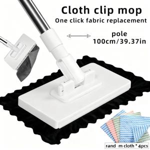 TEMU 1개 핸즈프리 자동 청소기 시스템 + 4개 청소용 천 세트, 원클릭 천 교체 기능, 내구성 ABS 구조, 공간 절약형 디자인, 표준 청소용 천 호환, 주방, 욕실, 창문, 바닥 청소에 적합 (5개 세트)