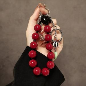 TEMU 크리에이티브 레드 수제 구슬 손목 스트랩, 휴대폰 케이스용 짧은 랜야드, 자동차 키체인 및 가방 참용