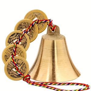 TEMU 2026 신형 풍수 부와 건강 풍경 - 수제 벨 & 행운의 동전 5개 포함 - 전통 중국식 부의 매력, 배터리 없는 행운 장식, 집이나 정원에 적합, 건강과 행운을 위한 길조 소리