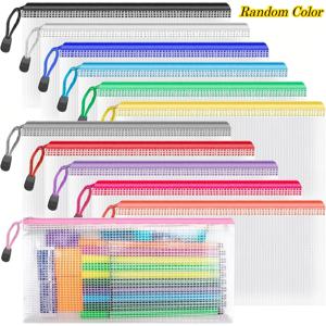 TEMU 12개 다용도 메시 파우치 세트 | 문구류, 서류, 화장품 & 여행 필수품 정리를 위한 빌/체크북 사이즈 지퍼 백 | 랜덤 색상, PVC 소재