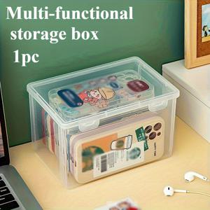TEMU 대용량 투명 보관함 1개 | 튼튼한 플라스틱, 방진 플립 커버, 사용하기 쉬움, 쌓을 수 있는 디자인, 문구류 보관함