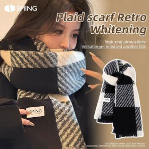 TEMU 1개, 성명 체크무늬 스카프 여성용, 2025 신상 고퀄리티 디자인, 다용도 겨울용 두꺼운 보온 방풍 스카프, 크리스마스 선물 추천