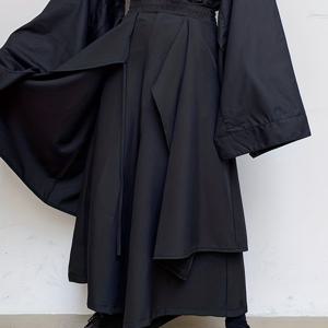 TEMU INCERUN 2023 남성용 불규칙 바지 솔리드 조거 스트리트웨어 탄성 허리 스커트 와이드 레그 트라우저 남성 루즈 펑크 팬탈론 S-5XL, 플러스 사이즈