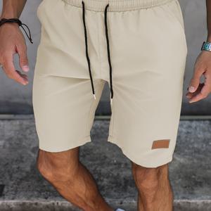 TEMU 새로운 여름 남성용 단색 탄성 허리 5부 캐주얼 반바지