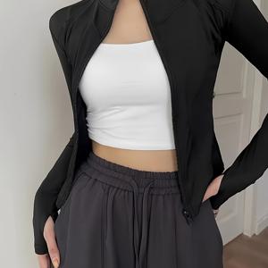 TEMU 1개 여성용 패션 피트니스 지퍼업 긴팔 요가 재킷, 스탠드 칼라 타이트핏 탑, 가을/겨울 아침 러닝 및 스포츠용, 여성 운동 캐주얼 웨어