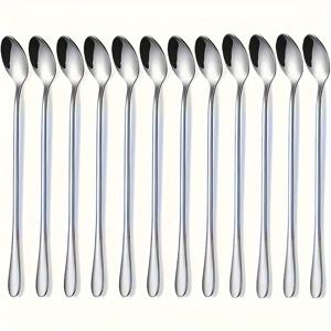 TEMU 12개 스테인리스 스틸 커피 스푼 - 긴 손잡이 티스푼, 아이스 티 스푼, 스푼 - 간편한 추출 및 서빙을 위한 주방용품, 피크닉, 생일, 파티, 집들이 및 모임에 적합