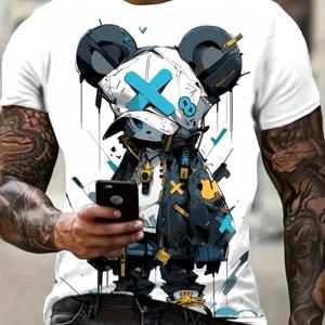 TEMU 피어슨 오리지널 트렌디 만화 남성용 라운드넥 반팔 티셔츠. 디지털 프린팅과 패셔너블한 스트리트 요소가 특징이며, 젊은 커플들을 위한 편안하고 통기성 좋은 상의를 제공합니다.