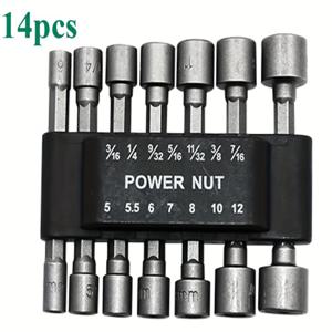 TEMU 1/4인치 육각 생크가 장착된 고 토크 작업을 위해 설계된 고급 전동 드라이버 비트 14개 세트입니다. CRV 재질로 제작되었으며, 5~13mm 범위의 고정 작업에 이상적이며 내구성과 다용도로 사용할 수 있습니다.