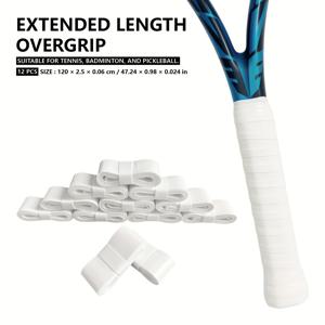 TEMU 12개 화이트 테니스 라켓 오버그립 - 땀 흡수, 미끄럼 방지, 충격 흡수, 내구성 있는 PU 소재, 1200x25x0.6mm, 테니스 및 배드민턴 라켓에 적합