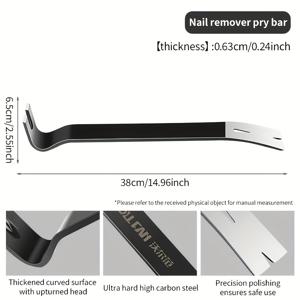 TEMU 고경도 다기능 휴대용 못뽑이 프라이 바, 나무상자 오프너, 못추출기, 타이어 레버 도구, 평면 프라이 바 도구