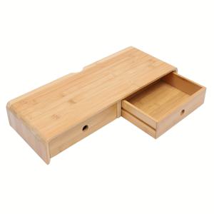 TEMU 서랍 2개 포함 대나무 모니터 받침대 라이저, 노트북 및 프린터용 데스크탑 정리함, 인체공학적 목재 컴퓨터 화면 받침대 및 키보드 수납장, 완전 조립형, 가정 사무실 장식용 내추럴 마감