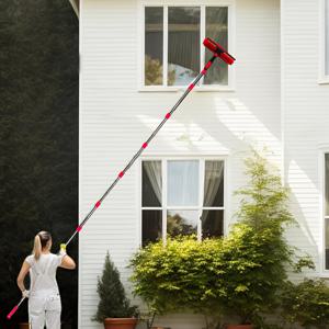 TEMU 454cm/14.90ft 초장형 유리 스크래퍼 세트, 투인원 고층 창문 청소 키트, 스테인리스 스틸 연장봉 10개 포함, 재사용 가능한 마이크로화이버 패드, 전원 불필요, 세탁기 사용 가능, 야외 및 고층 건물 유리 청소 도구에 이상적