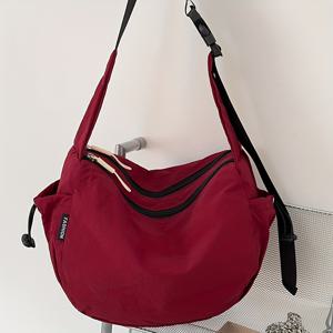 TEMU 세련된 여성용 단색 나일론 숄더백, 캐주얼하고 우아한 만두 가방, 크로스바디 백, 지퍼 잠금, 안감, 다용도 숄더백으로 다양한 일상 출퇴근 상황에 적합