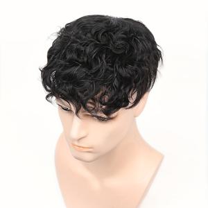 TEMU 남성용 리얼헤어 숏 가발, 레슬리 펌 탑 헤어피스, 투명 시스루 컬 가발