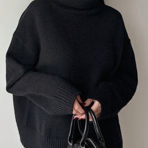 TEMU 여성용 신상 패션 우아한 솔리드 컬러 하이넥 드롭숄더 풀오버 스웨터