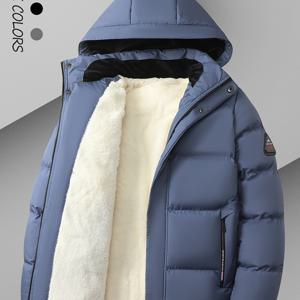 TEMU 겨울 남성용 도톰한 벨벳 후드 코트 겨울 방한 심플 캐주얼 남성 자켓