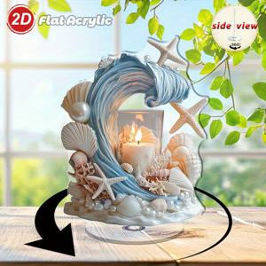 TEMU 2D 플랫, 1개 회전 오션 웨이브 캔들 홀더 - 현대적인 해안 장식 (조개 & 포함) - 실내/야외 사용 가능, 내구성 있는 아크릴 소재, 안정적인 베이스 - 거실, 욕실, 파티오, 발코니용 - 블루 & 화이트 네이티컬 컬러의 비치 하우스 센터피스 - 이상적인 집들이 선물, 2D 플랫