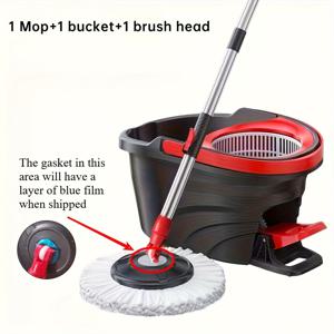 TEMU 3pcs 세트, 회전식 걸레, 손세탁 불필요, 가정용 청소 걸레 바구니 커버, 텔레스코픽 로드 페달, 수동 압력 듀얼 드라이브 바닥 천, 가정용 청소 필수품, 가정용 걸레