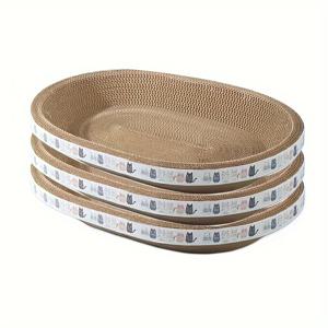 TEMU 대형 타원형 고양이 스크래치 라운지 침대, 튼튼한 골판지 애완 동물 스크래쳐 패드, 실내 고양이 및 새끼 고양이에 적합, 편안한 휴식 장소 제공 (3개입)