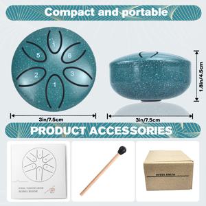 TEMU 휴대용 컴팩트 3인치 6음 레인 드럼/스틸 텅 드럼, 타이코/에테리얼 드럼 — 드럼스틱 + 음악 매뉴얼 포함 미니 휴대용 핸드 드럼 악기, 진정 명상용 레인 사운드 드럼, 초보자 및 야외 비 오는 날, 캠핑, 요가, 명상, 야외 활동에 적합, 크리스마스, 할로윈 음악 선물로 완벽한 친구, 가족, 동료, 음악 초보자를 위한 선물