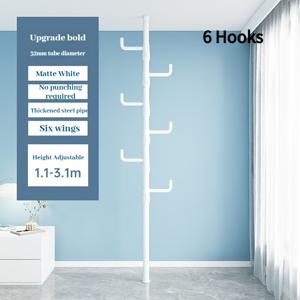 TEMU 조절 가능한 텐션 로드 옷걸이, 길이 43.31-122.05인치, 4개의 후크가 특징이며, 거실, 발코니, 주방에 적합한 확장형 의류 시스템으로 블랙 의류, 재킷, 모자, 스카프를 다용도로 정리할 수 있는 다재다능한 정리함으로 사용됩니다.