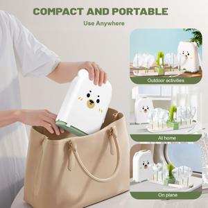 TEMU 병 세척 브러쉬 세트 - 휴대용 병 세척 도구 키트 (실리콘 브러쉬, 빨대 브러쉬, 자동 세제 디스펜서, 건조대 포함) - 6-in-1, 실내, 야외 여행, 피크닉, 병 건조대에 완벽