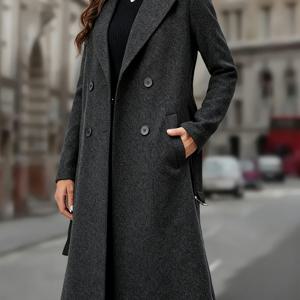 TEMU ZJ0902019 여성용 더블 브레스티드 롱 코트 우아한 슬림핏 트렌치