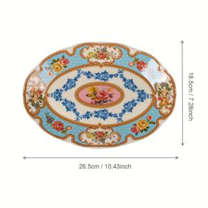 TEMU 매우 아름다운 파란색 꽃무늬 세라믹 접시, 10인치 유럽 빈티지 타원형 접시, 생선 접시 - 전자레인지 사용 가능, 세척 용이 - 과일, 바삭한 생선, 스테이크 서빙 또는 장식용 테이블 장식으로 적합
