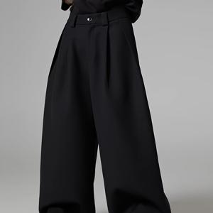 TEMU 남성용 루즈핏 와이드 레그 팬츠 | 캐주얼 논스트레치 단색 포켓, 데일리룩으로 완벽