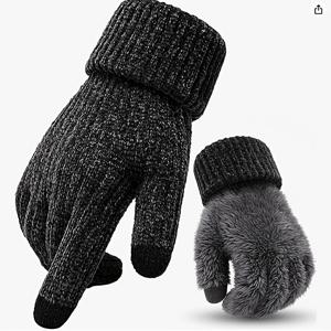 TEMU 새로운 가을-겨울용 이중 레이어 플리스 안감 풀 핑거 장갑 한 쌍 | 남녀공용, 방풍, 스키, 하이킹, 출퇴근용 따뜻한 장갑, 확장 및 접이식 커프스, 부드러운 플리스 안감