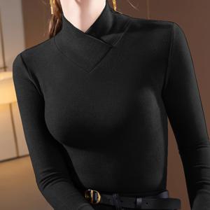 TEMU 크로스넥 베이스 레이어 여성 가을/겨울 긴팔 티셔츠 따뜻한 패션 탑|티셔츠