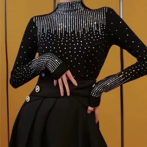 TEMU 여성 봄가을 겨울 이너 상의 빤짝이 스팽글 큐빅 슬림 긴팔 티셔츠 하이넥 원단이 편안하고 캐주얼 패션 슬림소녀 SLIM GIRL