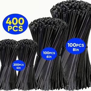 TEMU 400개 내구성 플라스틱 케이블 타이, 20.32/15.24/10.16cm, 자동 잠금 나일론 케이블 타이, 전자 제품 정리, 가정, 사무실, 산업 및 작업장 배선에 적합
